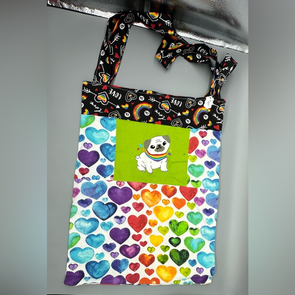 Beautifully Made Reversible Tote Bag - Home Made Pug & Hearts